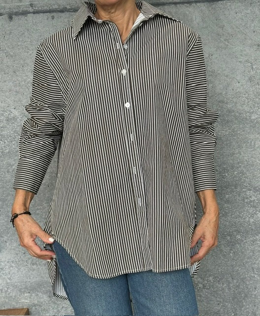 Camisa Algodon Rayas Cafe