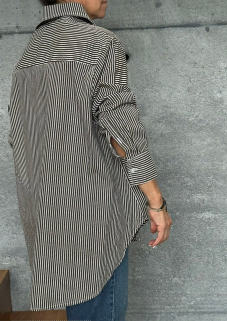 Camisa Algodon Rayas Cafe